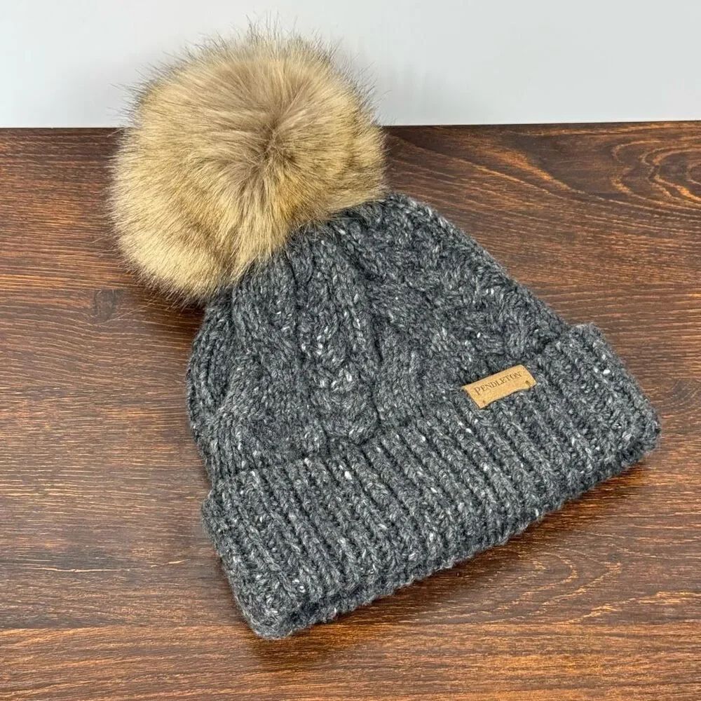 Pendleton Women’s Wool Alpaca Blend Pom Pom Cable Knit Hat OS NWOT